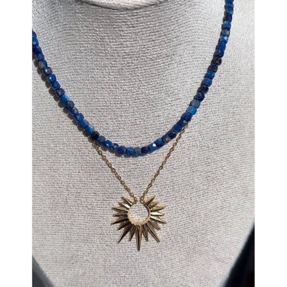 Lapis Lazuli Necklace Blue Gemstone Baroque Pearl Gold Waterproof Jewelry - Picture 10 of 10